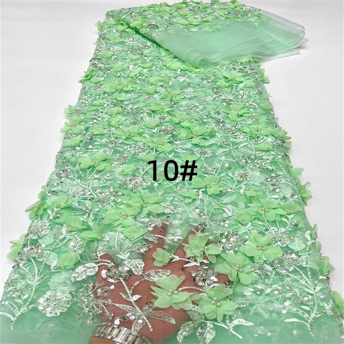 Embroidered Beaded 3D Floral Lace Fabric - 5 Yards | COD ZT046