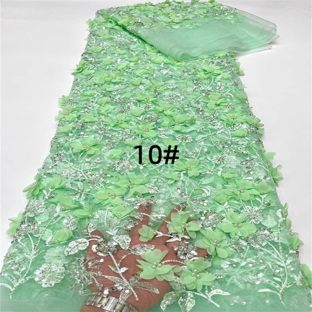 Embroidered Beaded 3D Floral Lace Fabric - 5 Yards | COD ZT046