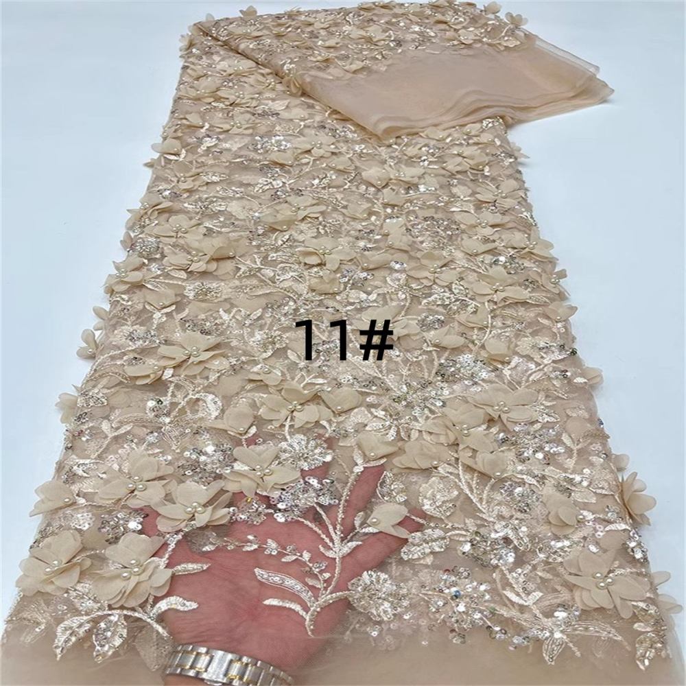 Embroidered Beaded 3D Floral Lace Fabric - 5 Yards | COD ZT046