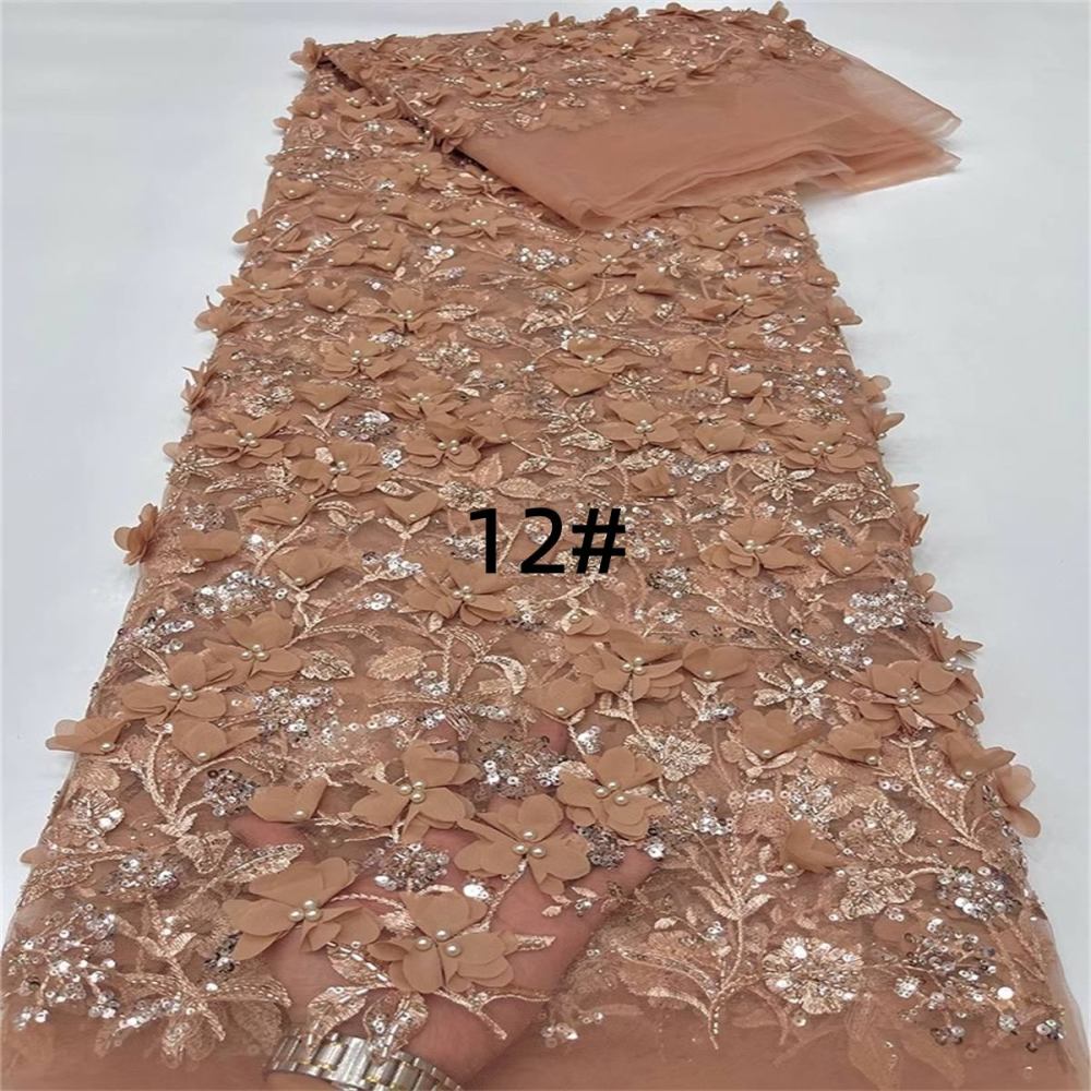 Embroidered Beaded 3D Floral Lace Fabric - 5 Yards | COD ZT046