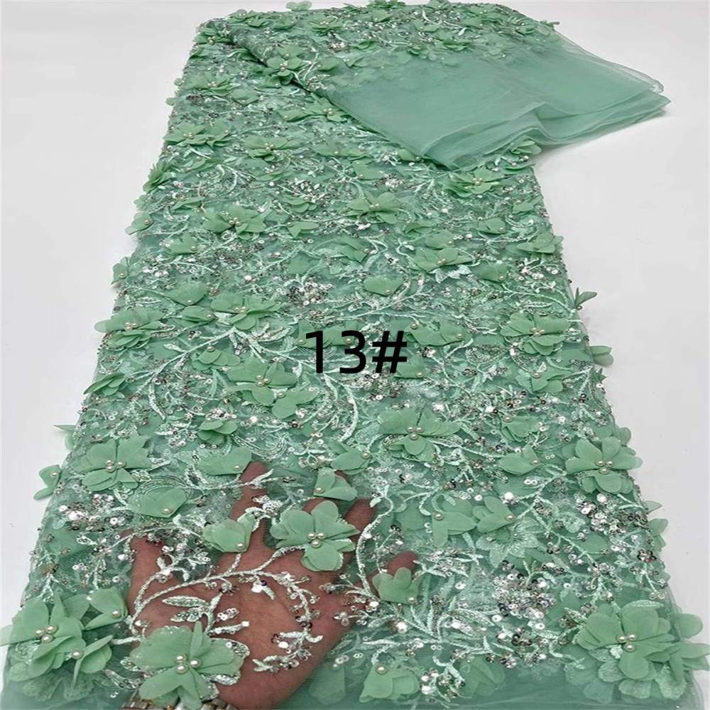 Embroidered Beaded 3D Floral Lace Fabric - 5 Yards | COD ZT046