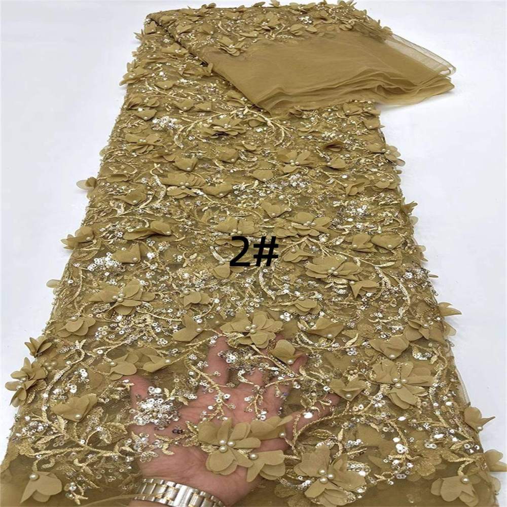 Embroidered Beaded 3D Floral Lace Fabric - 5 Yards | COD ZT046