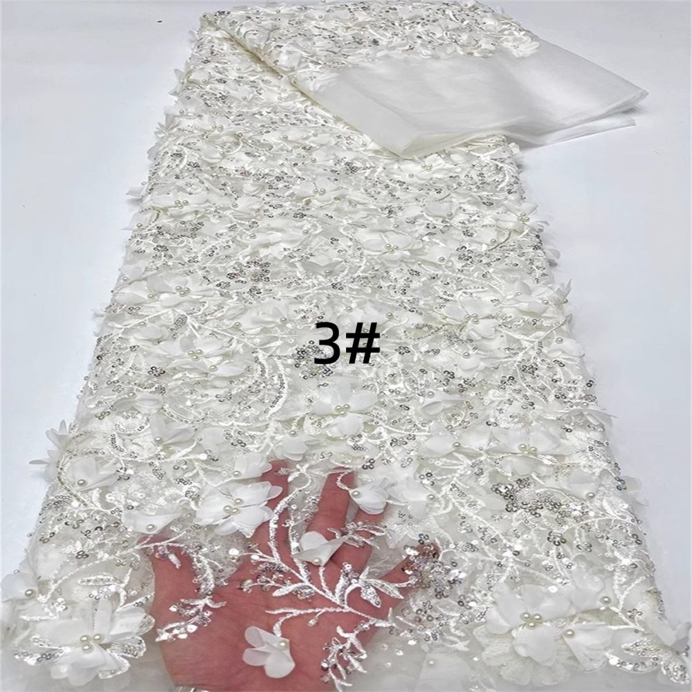 Embroidered Beaded 3D Floral Lace Fabric - 5 Yards | COD ZT046