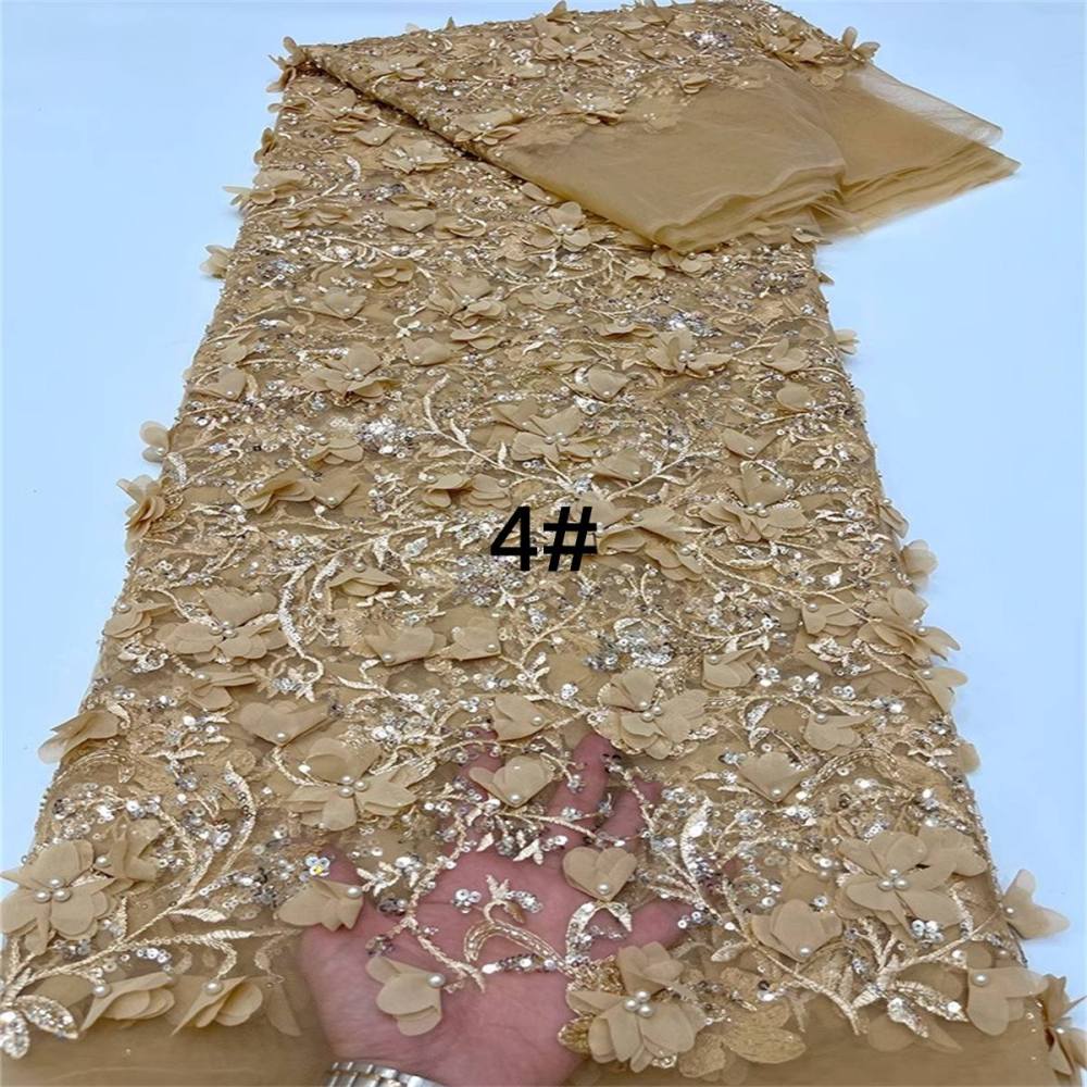 Embroidered Beaded 3D Floral Lace Fabric - 5 Yards | COD ZT046