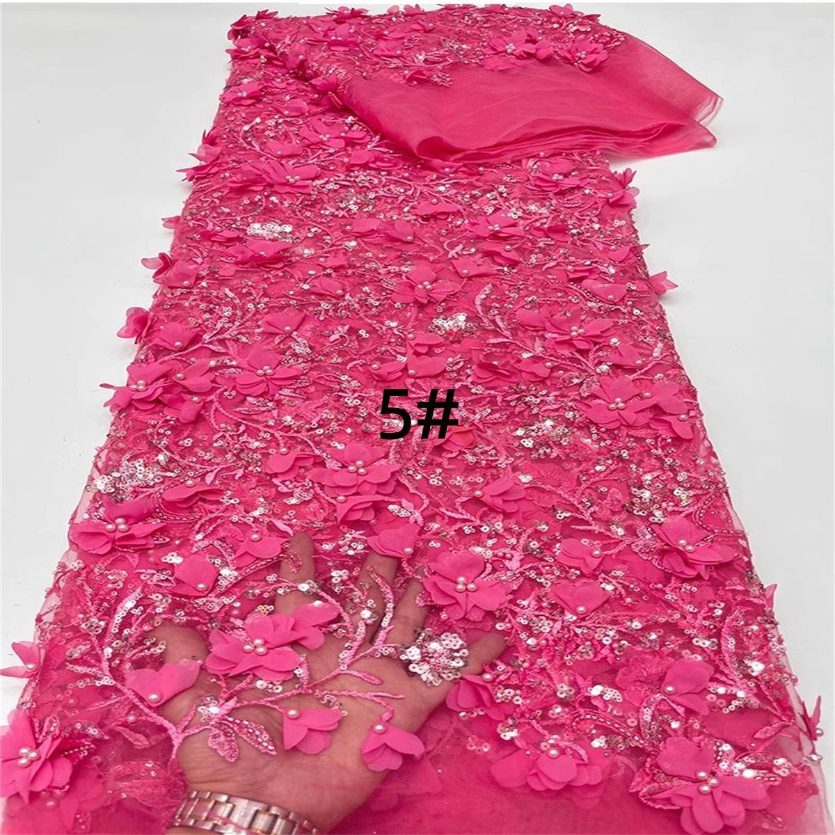 Embroidered Beaded 3D Floral Lace Fabric - 5 Yards | COD ZT046