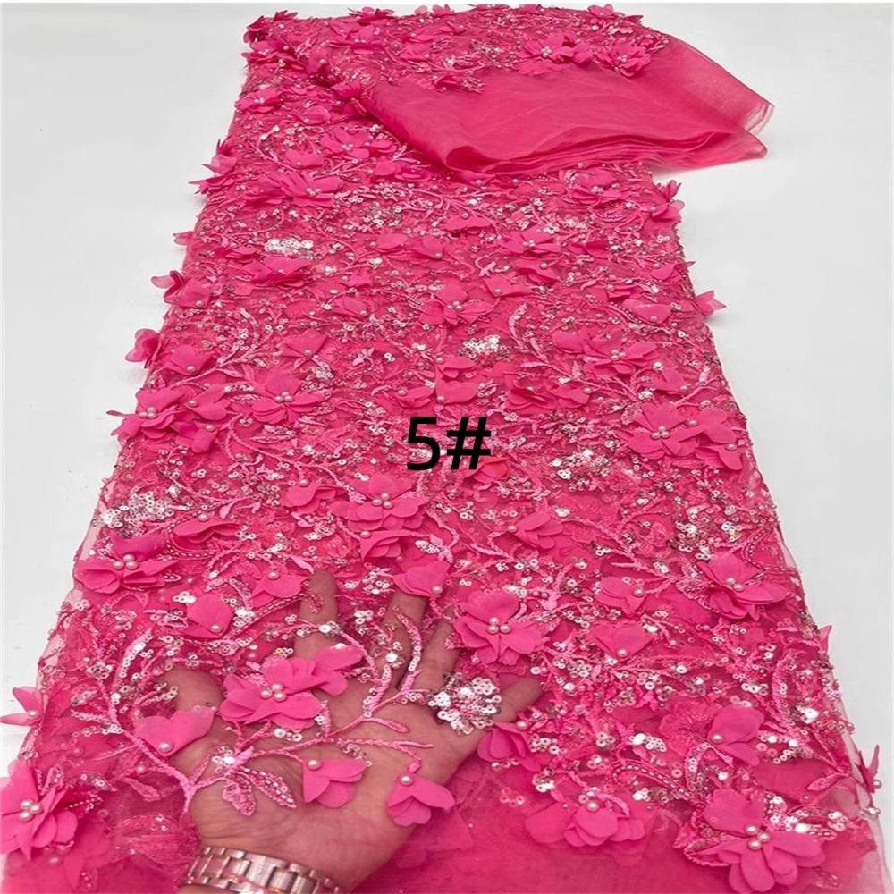 Embroidered Beaded 3D Floral Lace Fabric - 5 Yards | COD ZT046