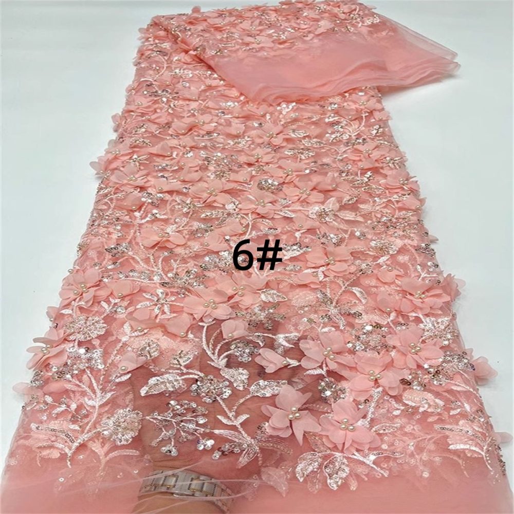 Embroidered Beaded 3D Floral Lace Fabric - 5 Yards | COD ZT046