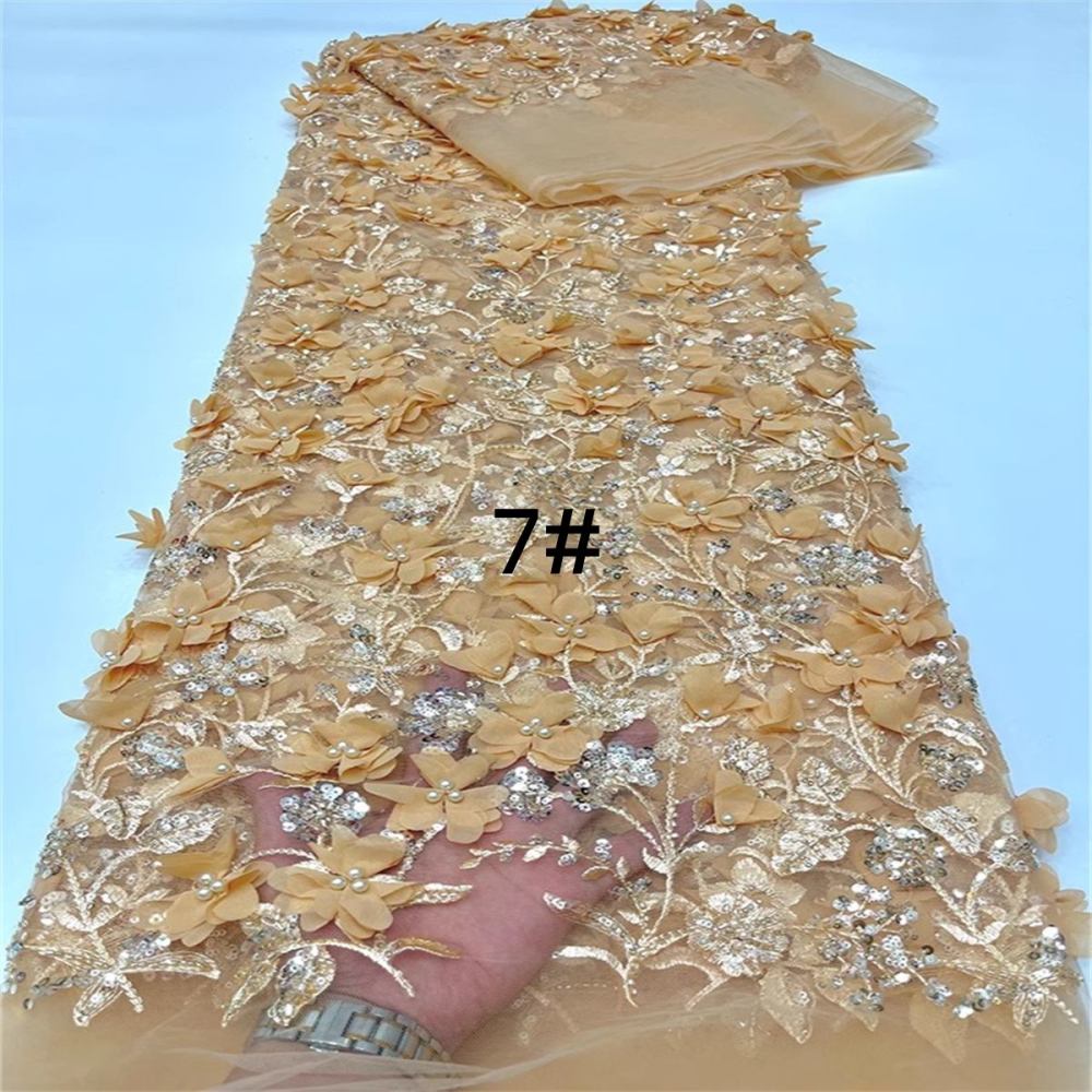 Embroidered Beaded 3D Floral Lace Fabric - 5 Yards | COD ZT046