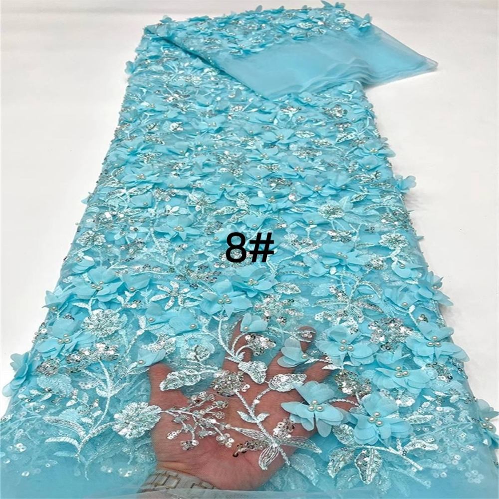 Embroidered Beaded 3D Floral Lace Fabric - 5 Yards | COD ZT046