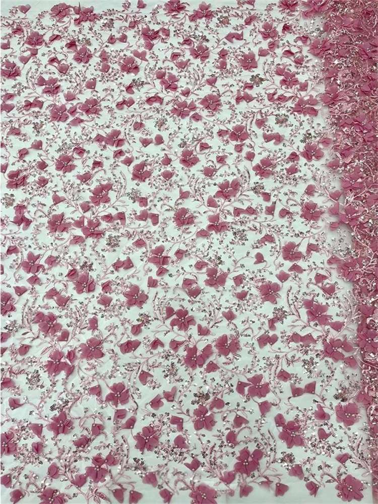 Embroidered Beaded 3D Floral Lace Fabric - 5 Yards | COD ZT046