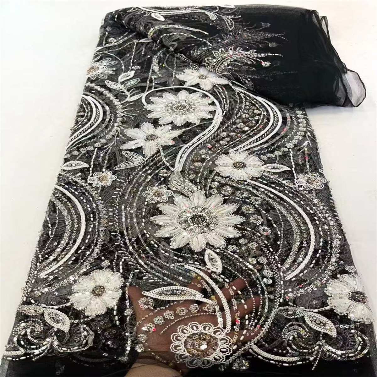 Beaded Tulle 3D Floral Fabric - 5 Yards | COD ZT102