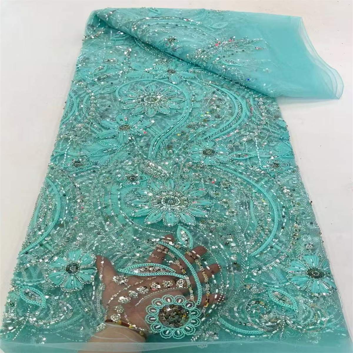 Beaded Tulle 3D Floral Fabric - 5 Yards | COD ZT102