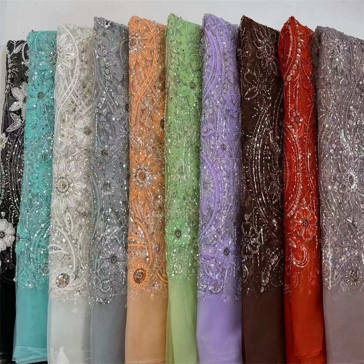 Beaded Tulle 3D Floral Fabric - 5 Yards | COD ZT102