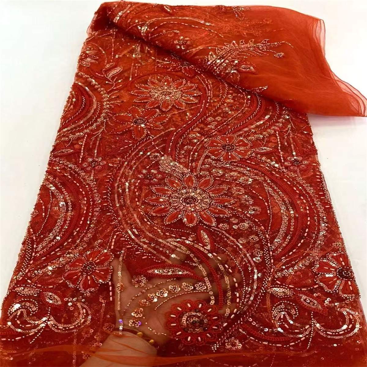 Beaded Tulle 3D Floral Fabric - 5 Yards | COD ZT102