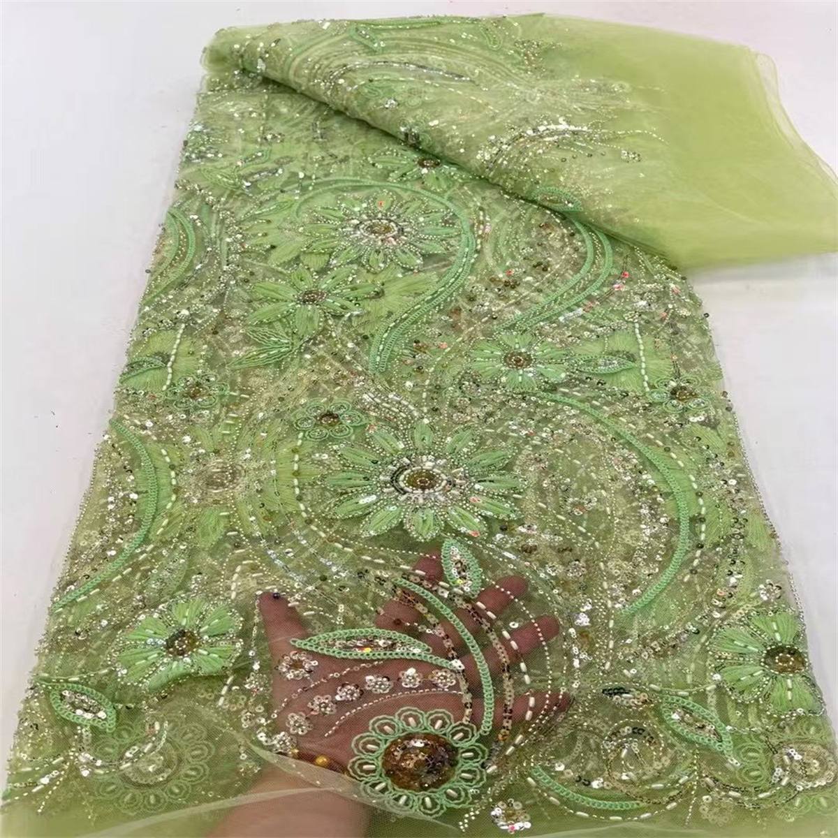 Beaded Tulle 3D Floral Fabric - 5 Yards | COD ZT102