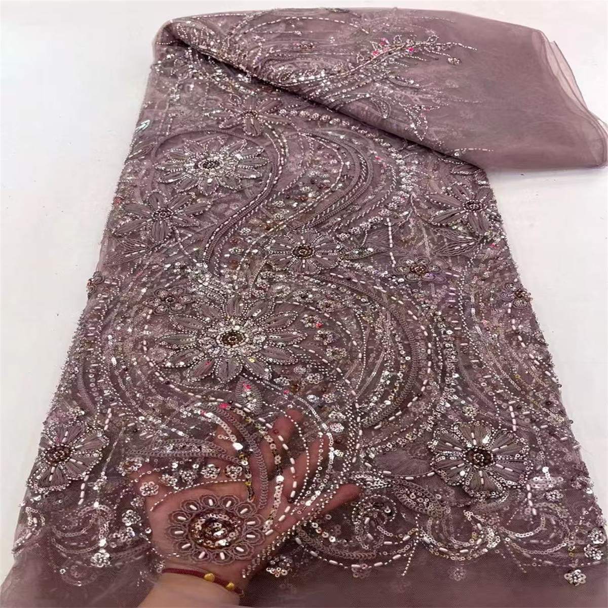Beaded Tulle 3D Floral Fabric - 5 Yards | COD ZT102