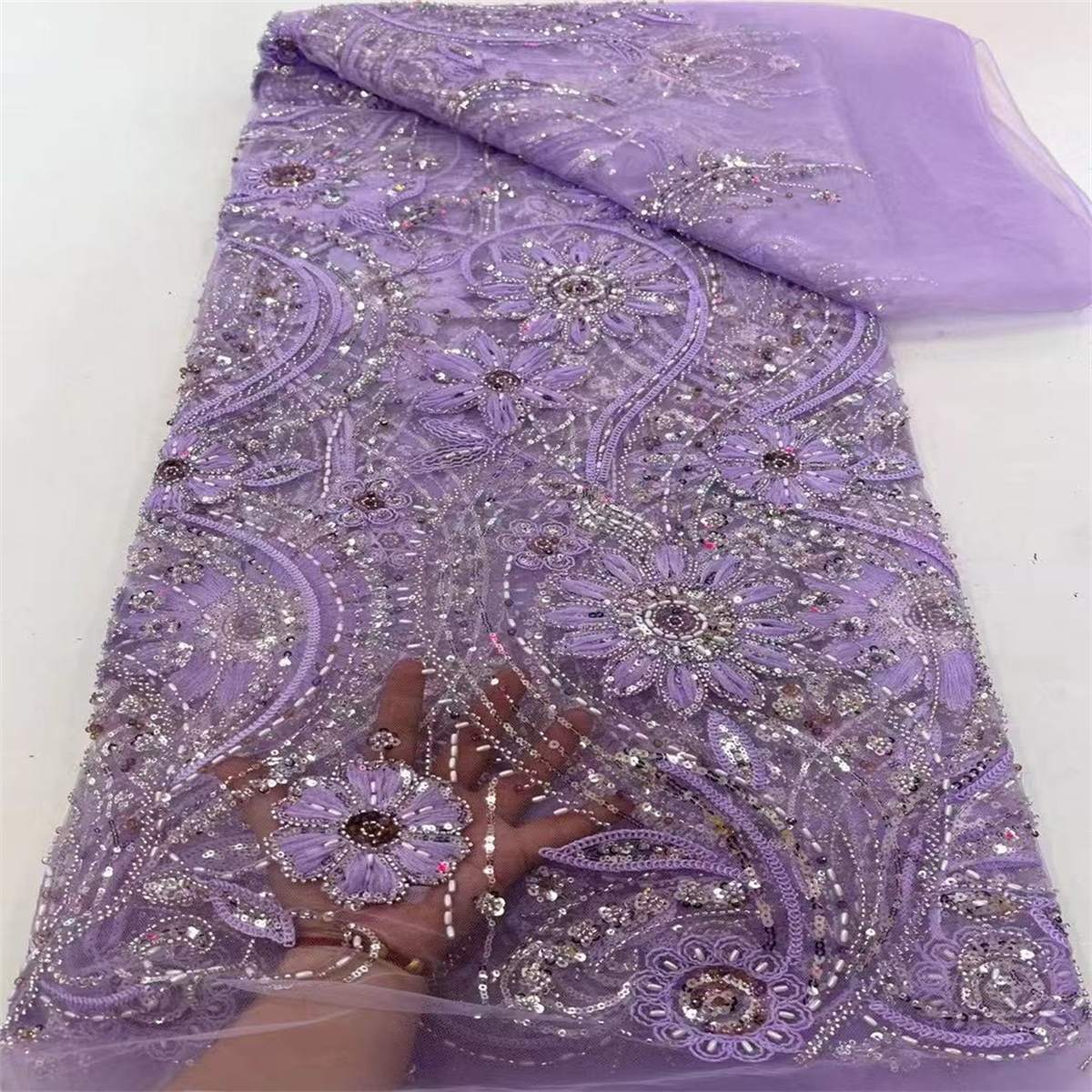 Beaded Tulle 3D Floral Fabric - 5 Yards | COD ZT102
