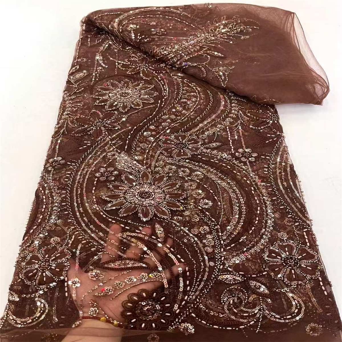 Beaded Tulle 3D Floral Fabric - 5 Yards | COD ZT102