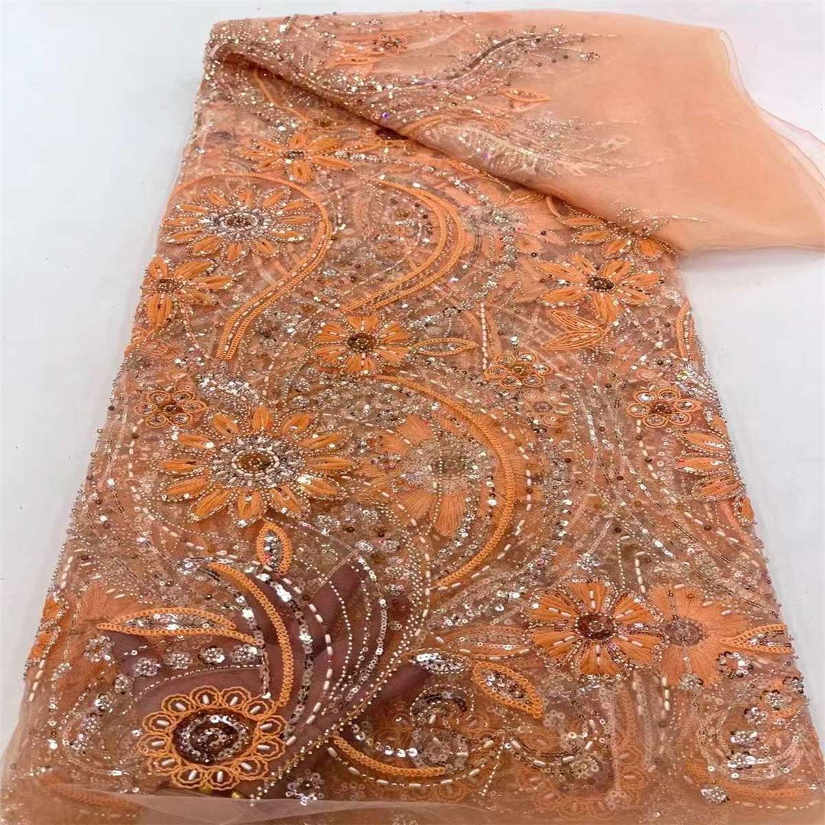 Beaded Tulle 3D Floral Fabric - 5 Yards | COD ZT102