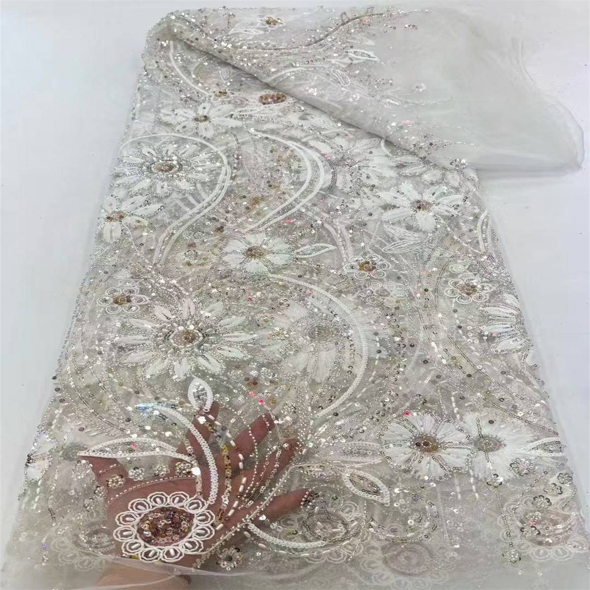 Beaded Tulle 3D Floral Fabric - 5 Yards | COD ZT102