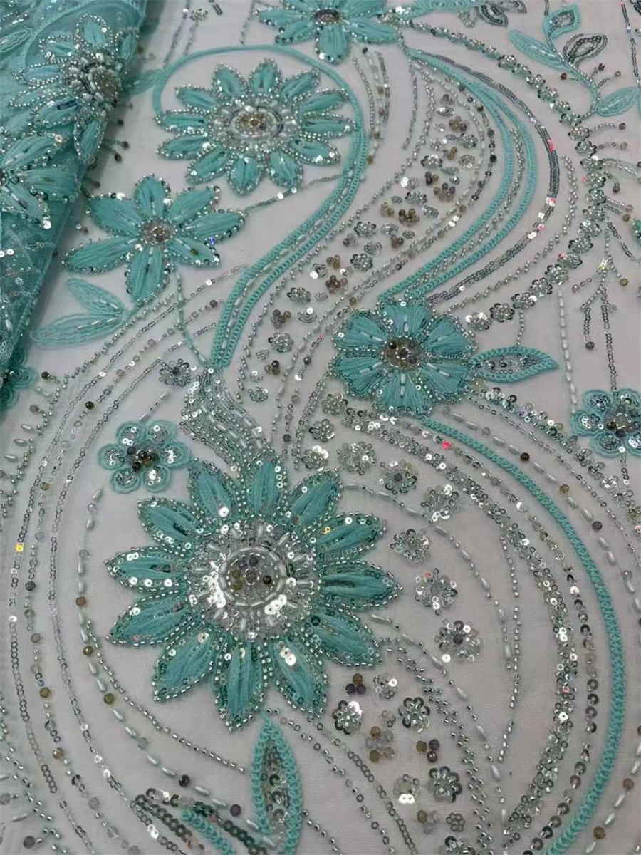 Beaded Tulle 3D Floral Fabric - 5 Yards | COD ZT102