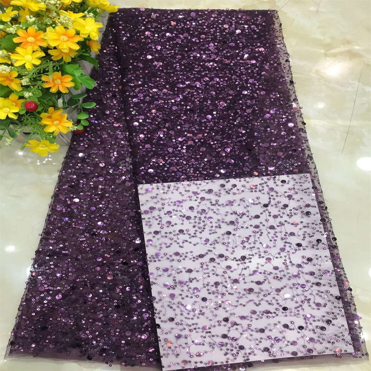 Beaded Tulle Fabric - 5 Yards | COD DX001