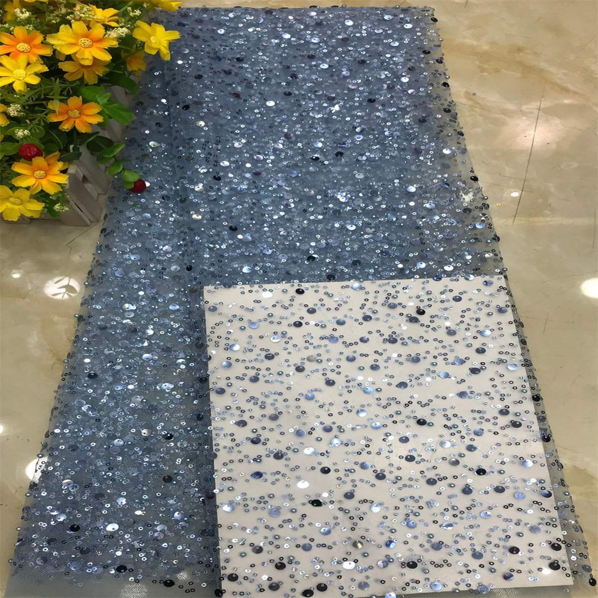 Beaded Tulle Fabric - 5 Yards | COD DX001