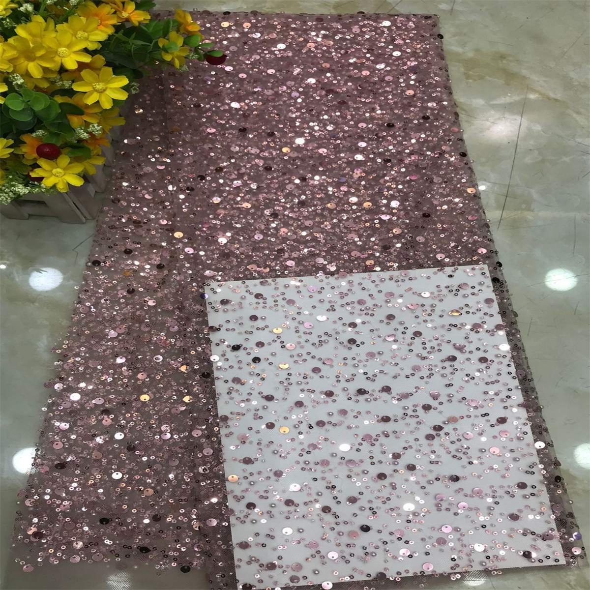Beaded Tulle Fabric - 5 Yards | COD DX001