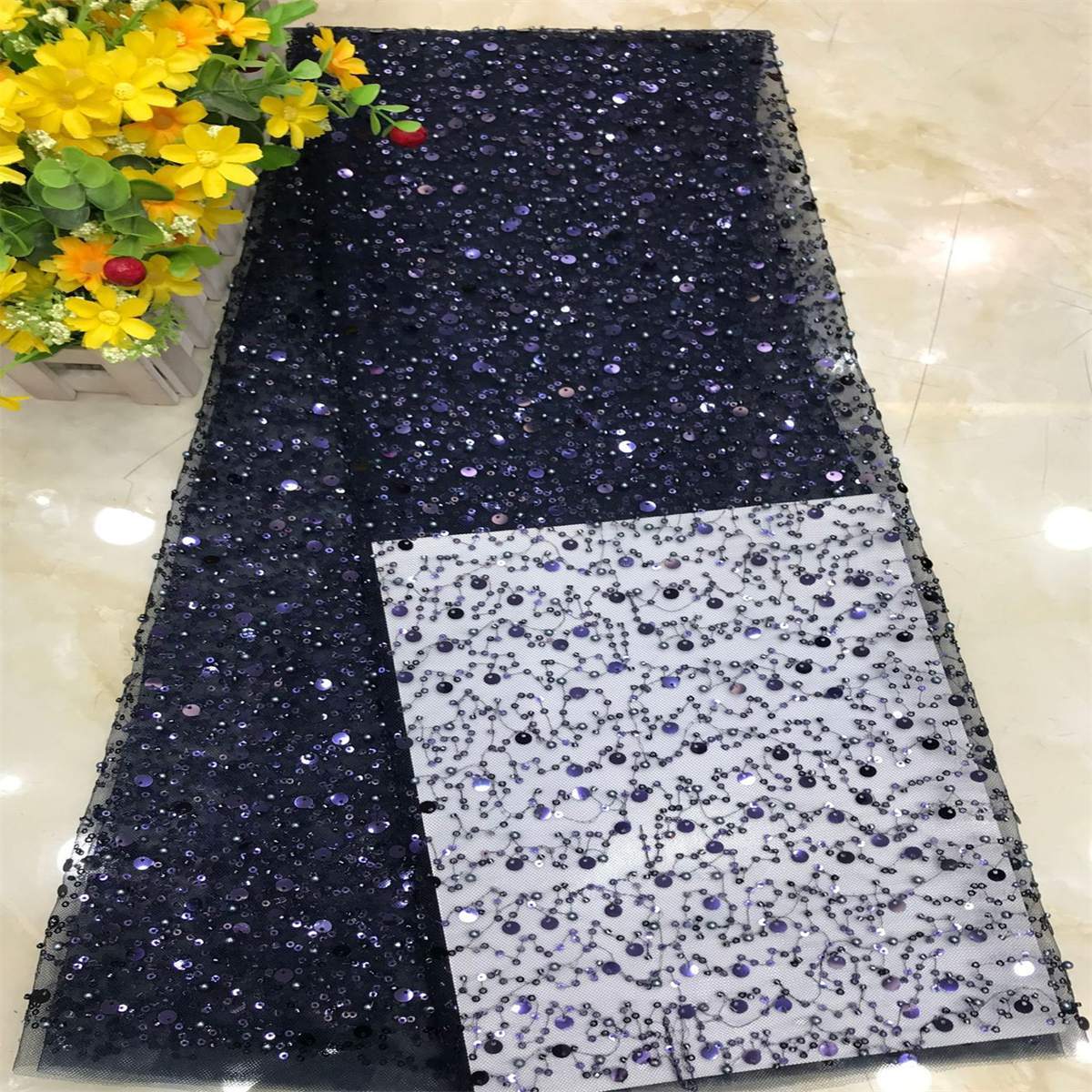 Beaded Tulle Fabric - 5 Yards | COD DX001