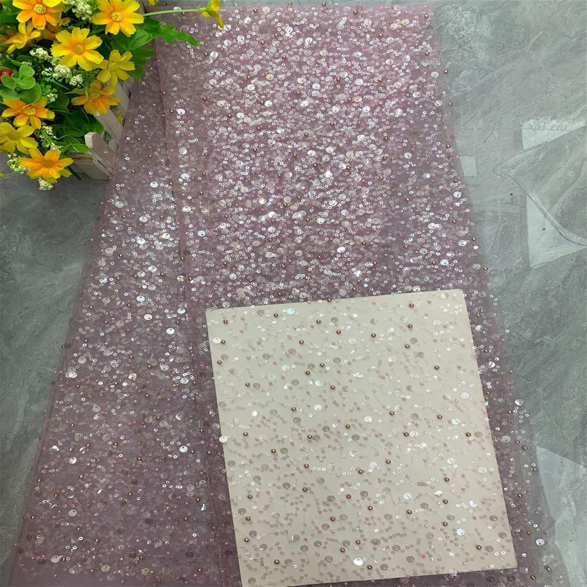Beaded Tulle Fabric - 5 Yards | COD DX001