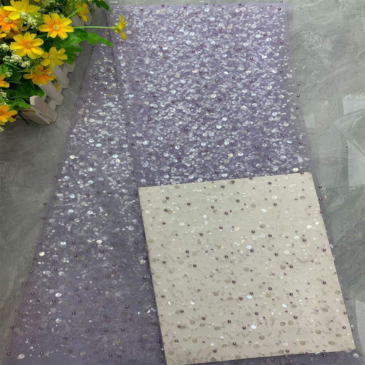 Beaded Tulle Fabric - 5 Yards | COD DX001