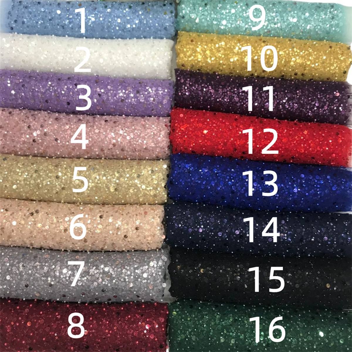 1 Yard Sequined Beaded Lace Material Fabric