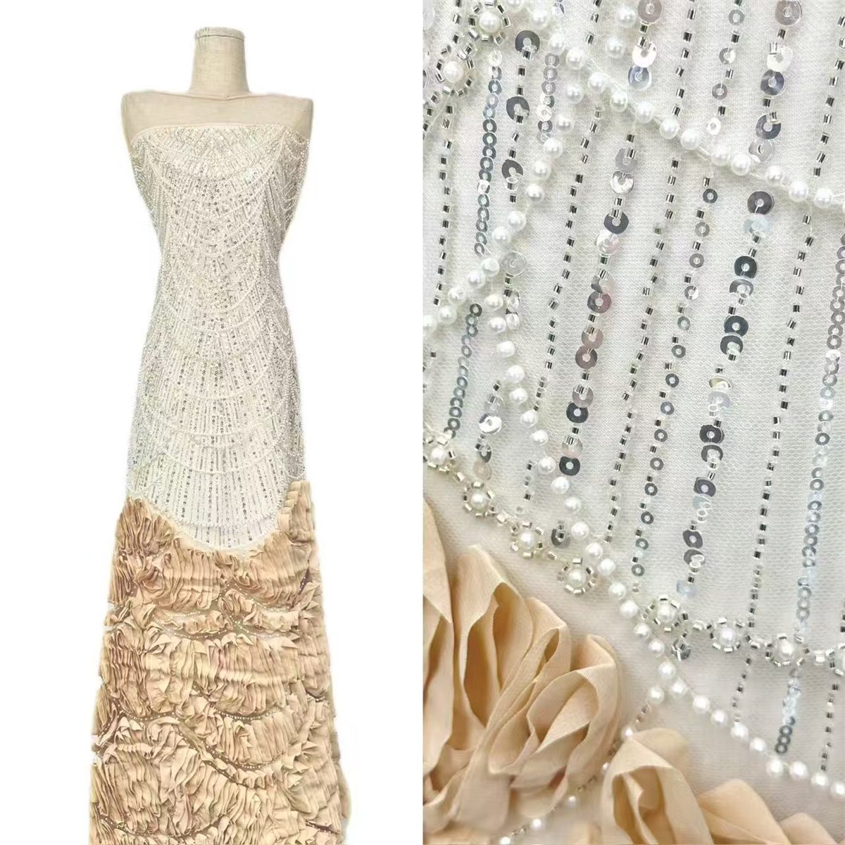 Beaded Tulle Fabric - 5 Yards | COD HN486