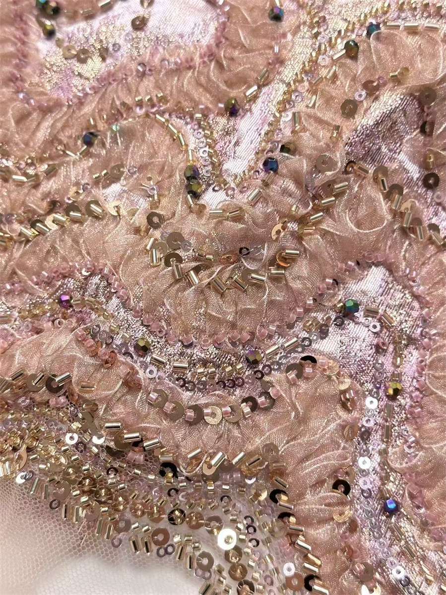 Beaded Tulle 3D Floral Fabric - 5 Yards | COD HN490