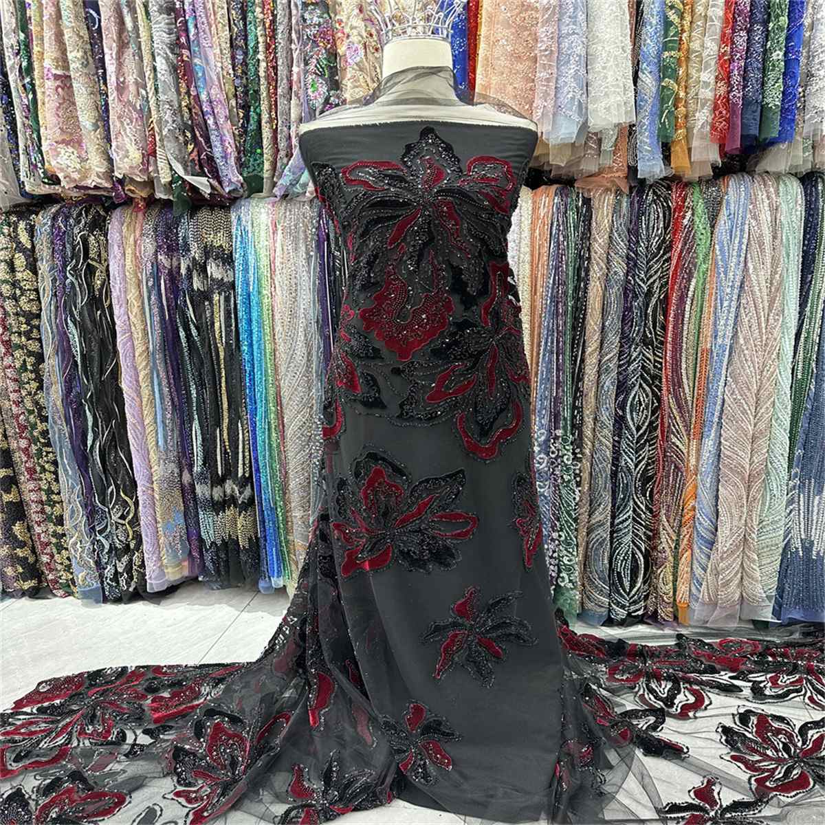 Beaded Tulle 3D Floral Fabric - 5 Yards | COD ZT025