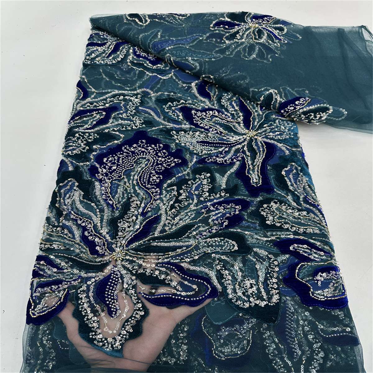 Beaded Tulle 3D Floral Fabric - 5 Yards | COD ZT025