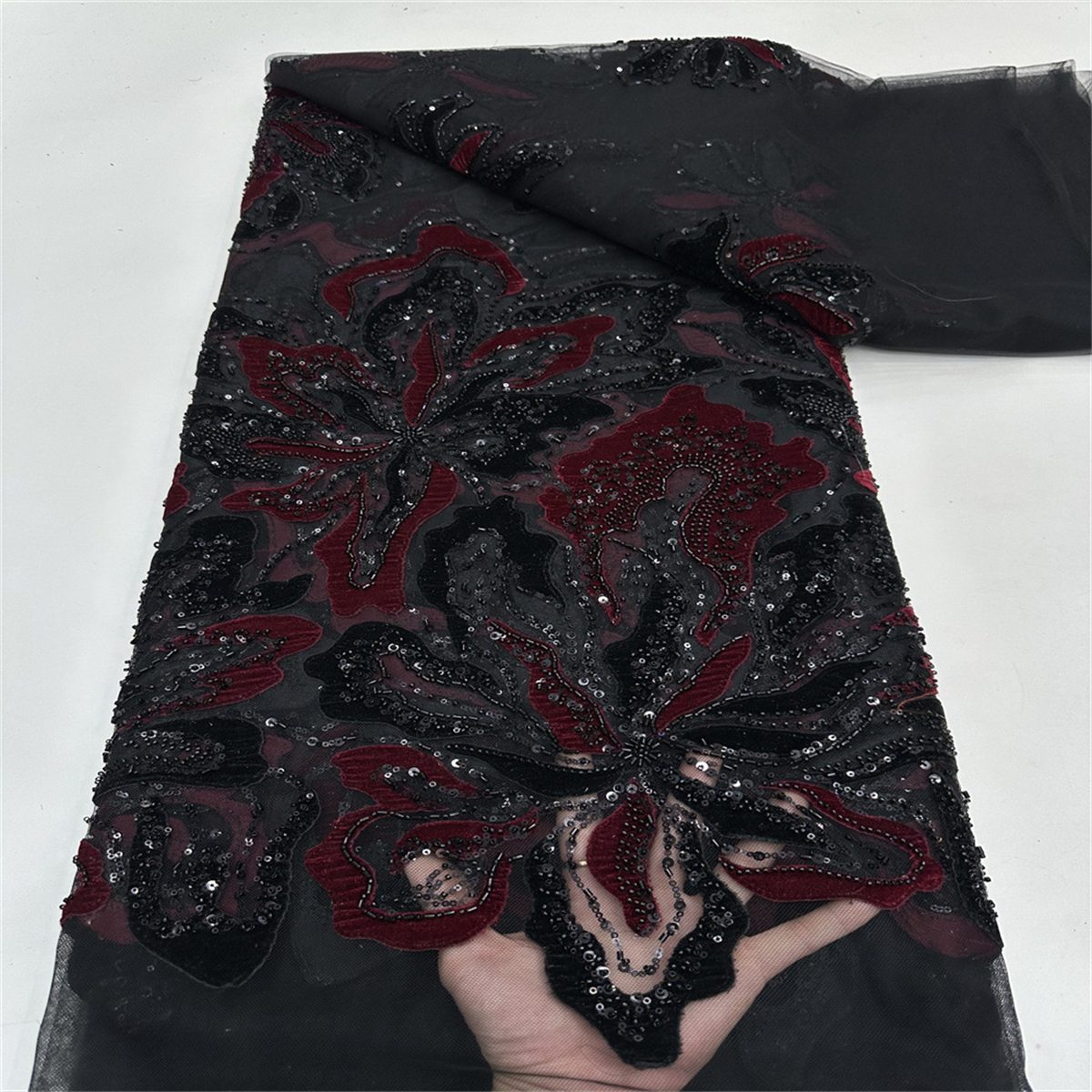 Beaded Tulle 3D Floral Fabric - 5 Yards | COD ZT025