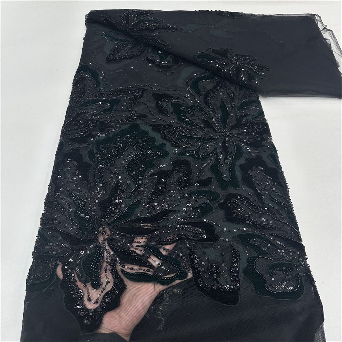 Beaded Tulle 3D Floral Fabric - 5 Yards | COD ZT025