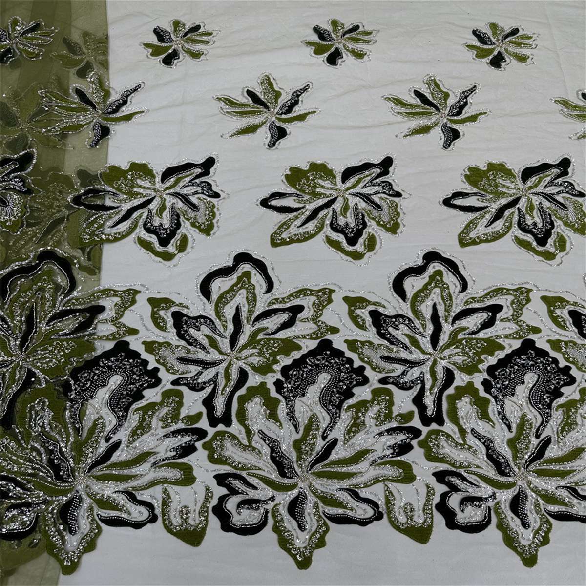 Beaded Tulle 3D Floral Fabric - 5 Yards | COD ZT025