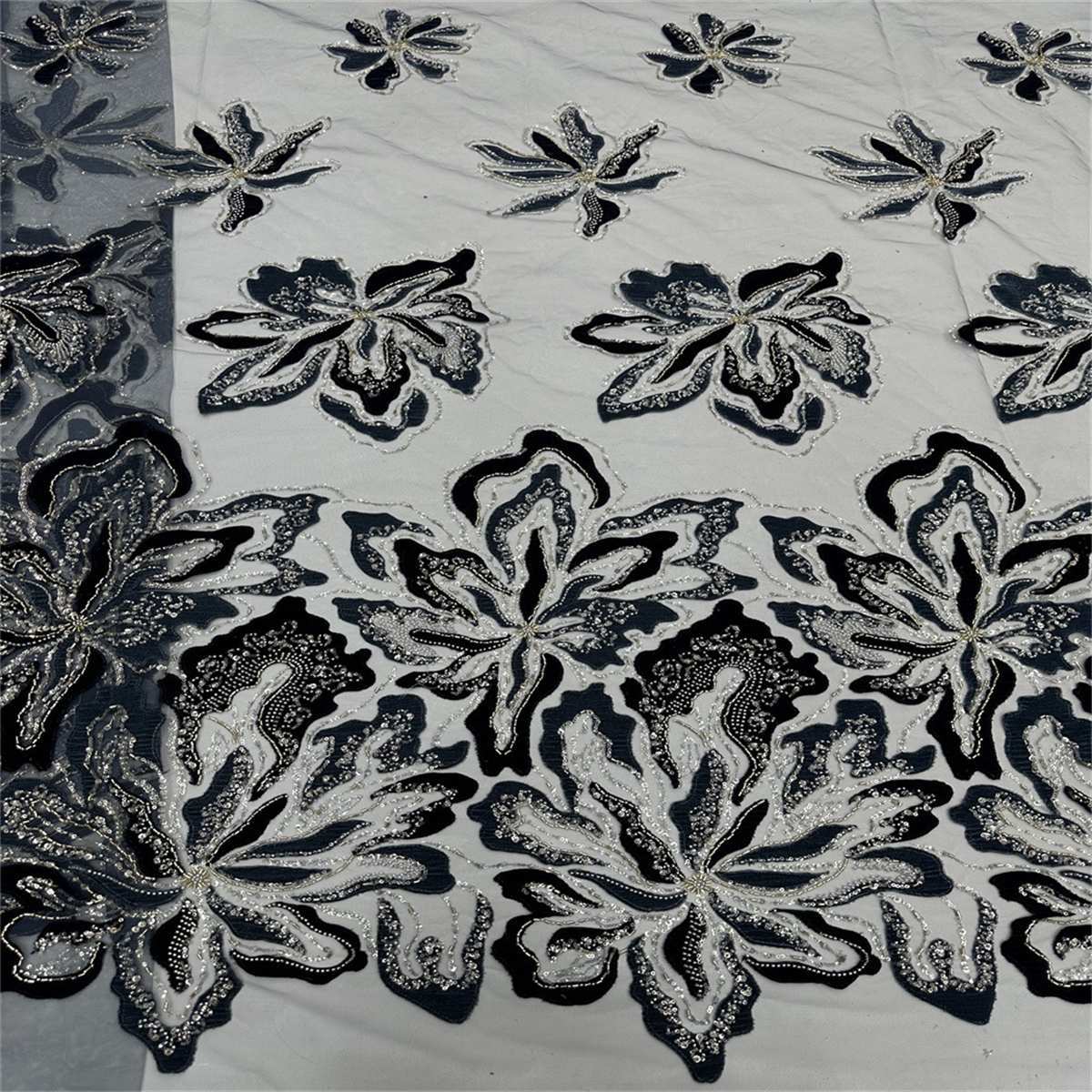 Beaded Tulle 3D Floral Fabric - 5 Yards | COD ZT025