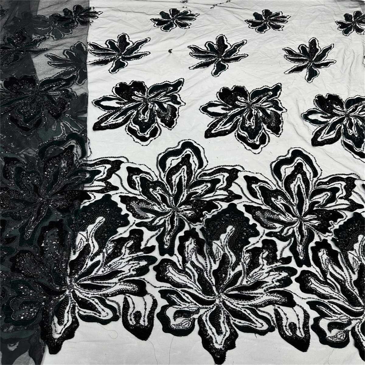 Beaded Tulle 3D Floral Fabric - 5 Yards | COD ZT025