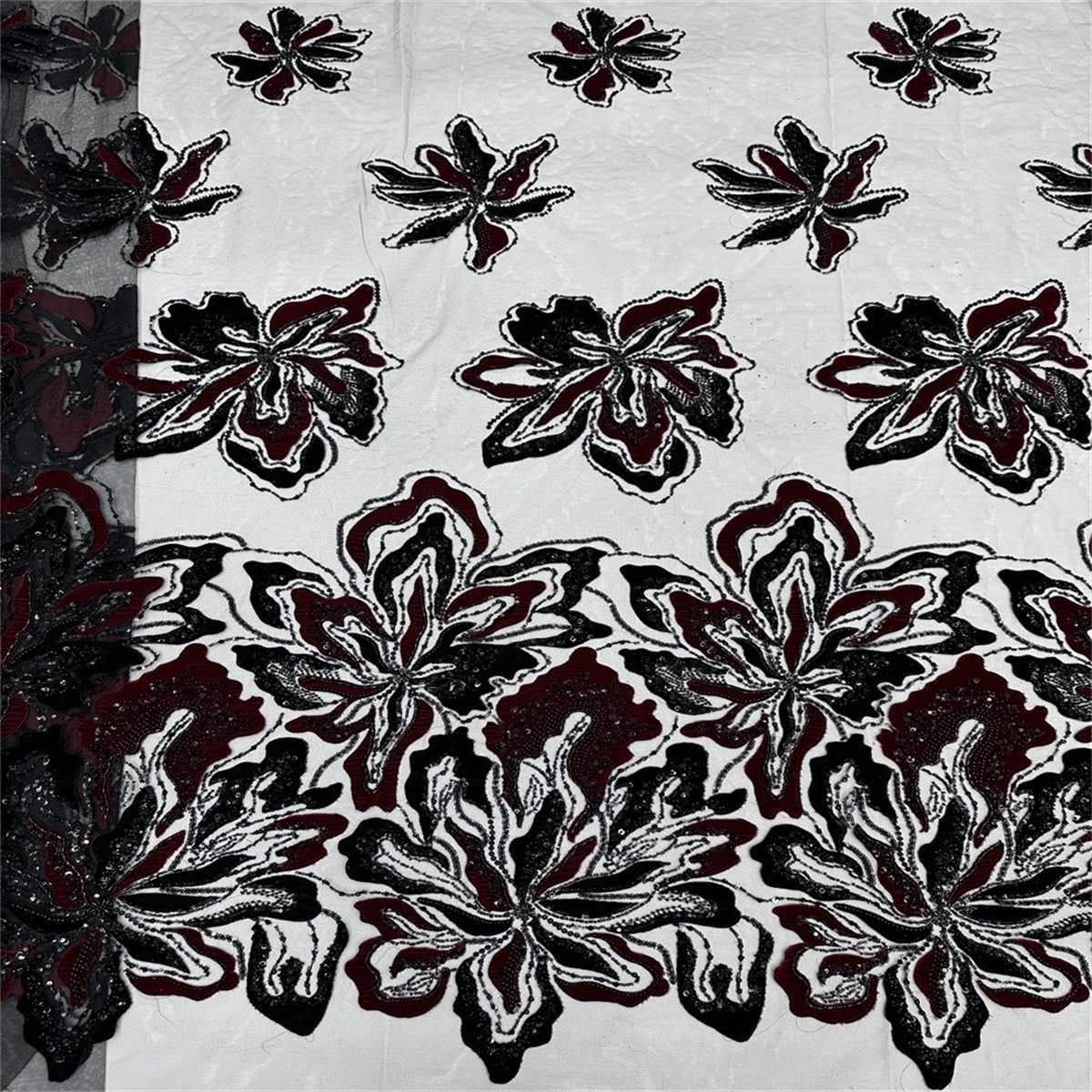 Beaded Tulle 3D Floral Fabric - 5 Yards | COD ZT025