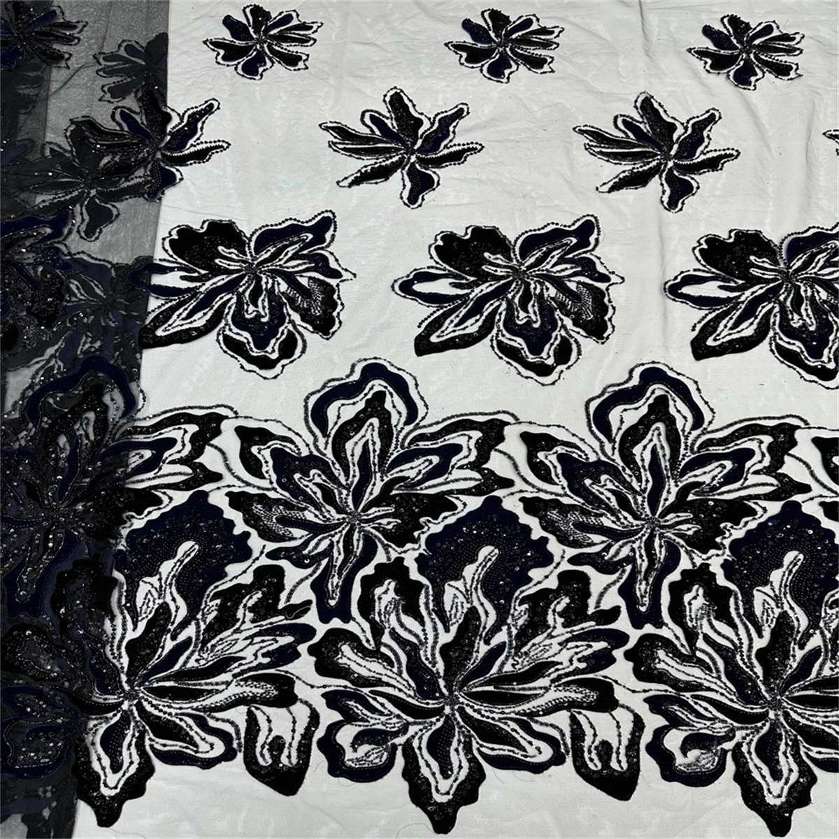 Beaded Tulle 3D Floral Fabric - 5 Yards | COD ZT025
