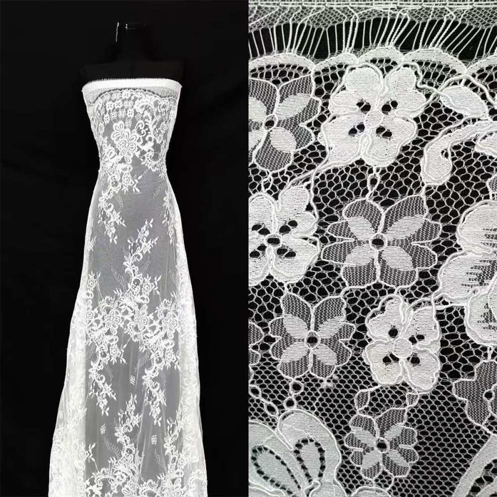 Bridal Lace Fabric - 3 Meters - Corded Beaded Chantilly Wedding Lace Fabric | HN503
