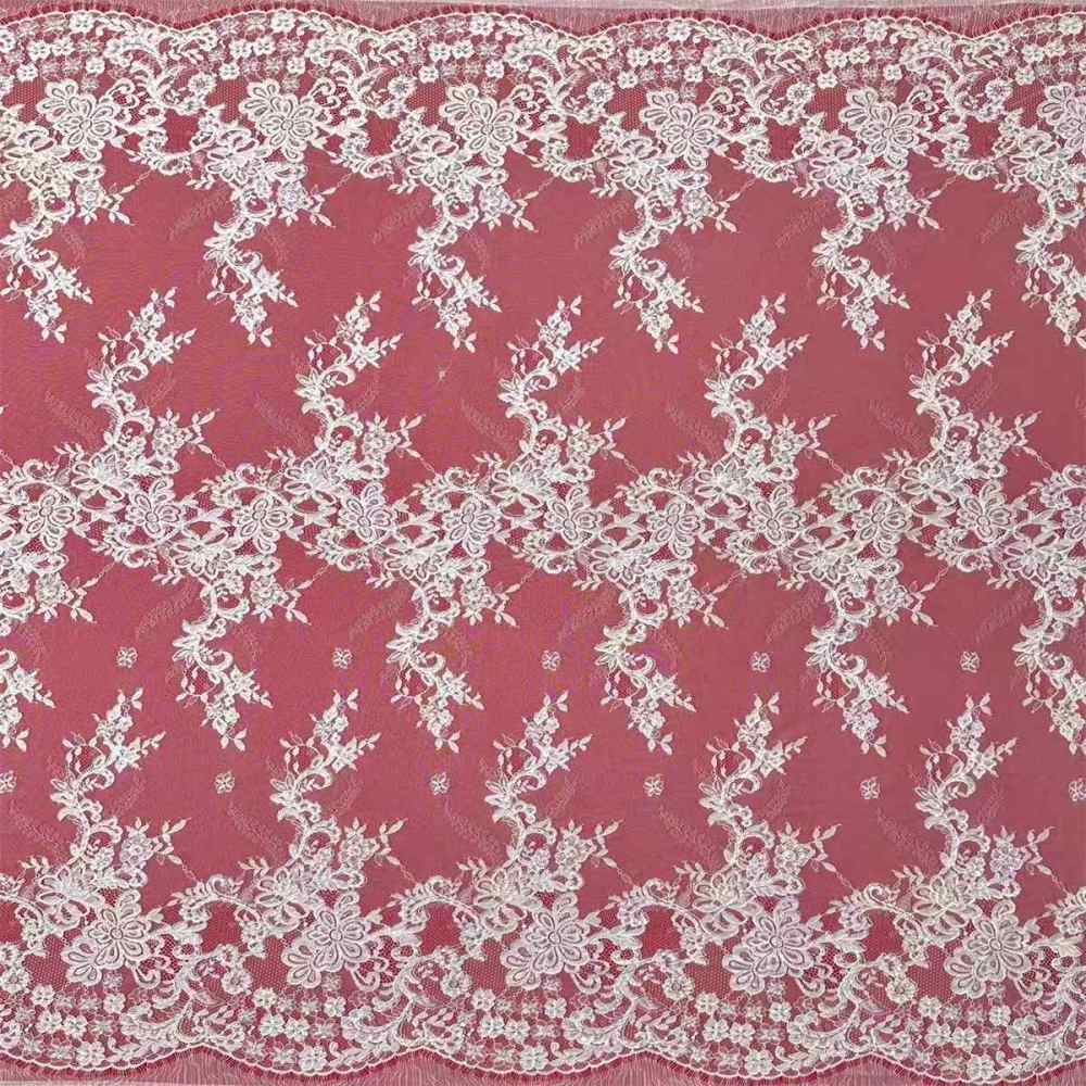 Bridal Lace Fabric - 3 Meters - Corded Beaded Chantilly Wedding Lace Fabric | HN504