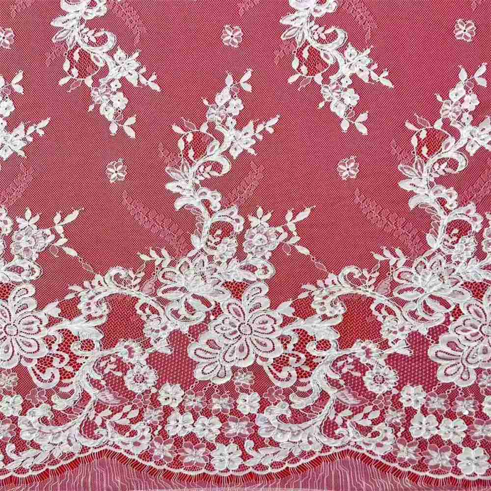 Bridal Lace Fabric - 3 Meters - Corded Beaded Chantilly Wedding Lace Fabric | HN504