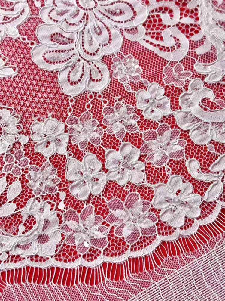 Bridal Lace Fabric - 3 Meters - Corded Beaded Chantilly Wedding Lace Fabric | HN504