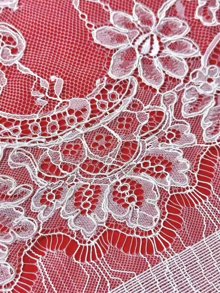 Bridal Lace Fabric - 3 Meters - Corded Beaded Chantilly Wedding Lace Fabric | HN505