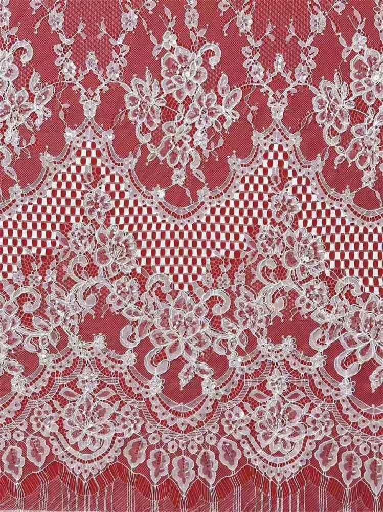 Bridal Lace Fabric - 3 Meters - Corded Beaded Chantilly Wedding Lace Fabric | HN506