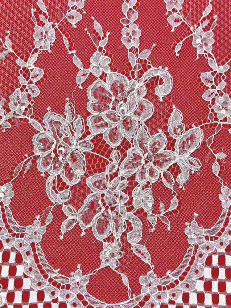 Bridal Lace Fabric - 3 Meters - Corded Beaded Chantilly Wedding Lace Fabric | HN506